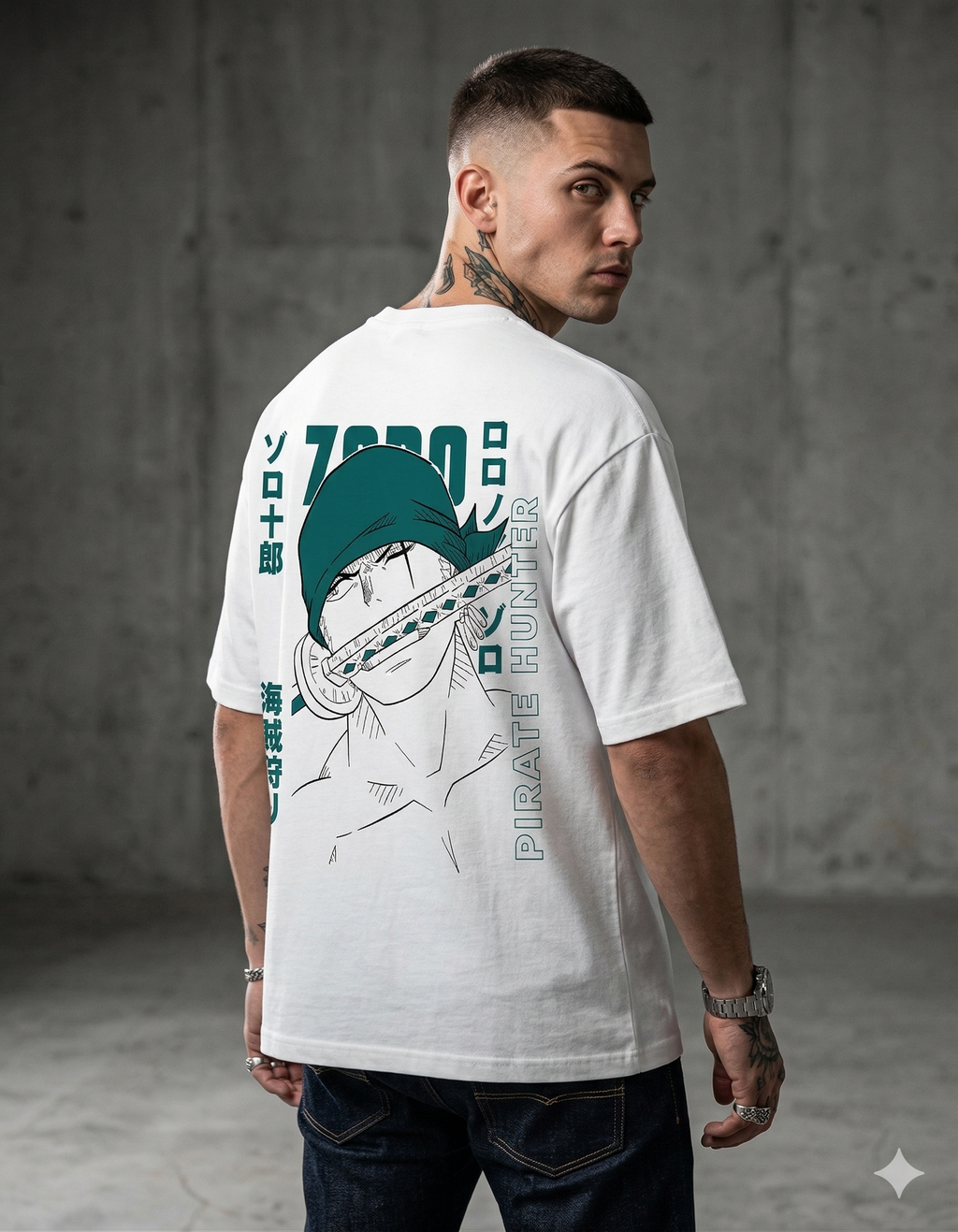 AURAA 11 Oversized Tee. Pirate Hunter (White)