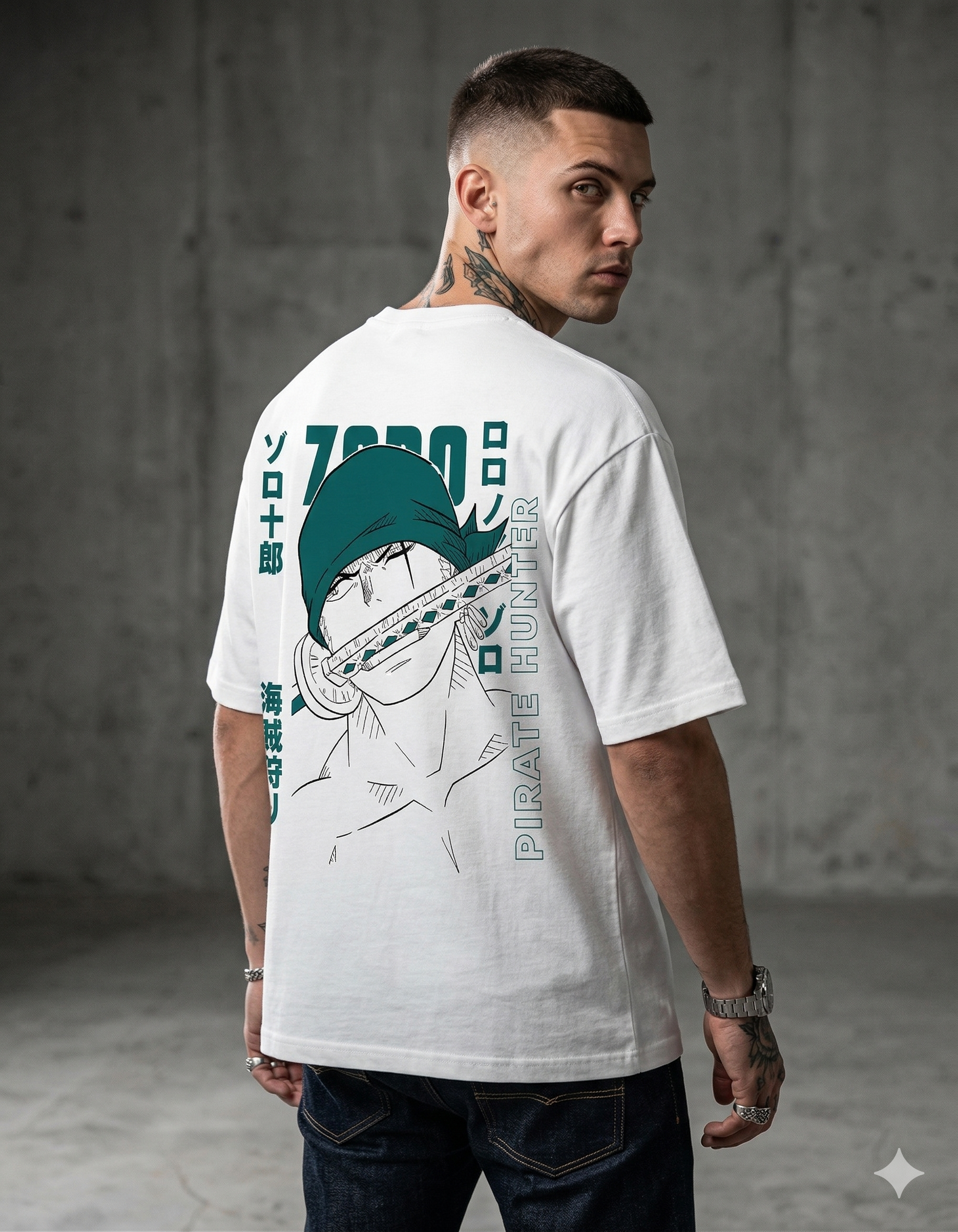 AURAA 11 Oversized Tee. Pirate Hunter (White)