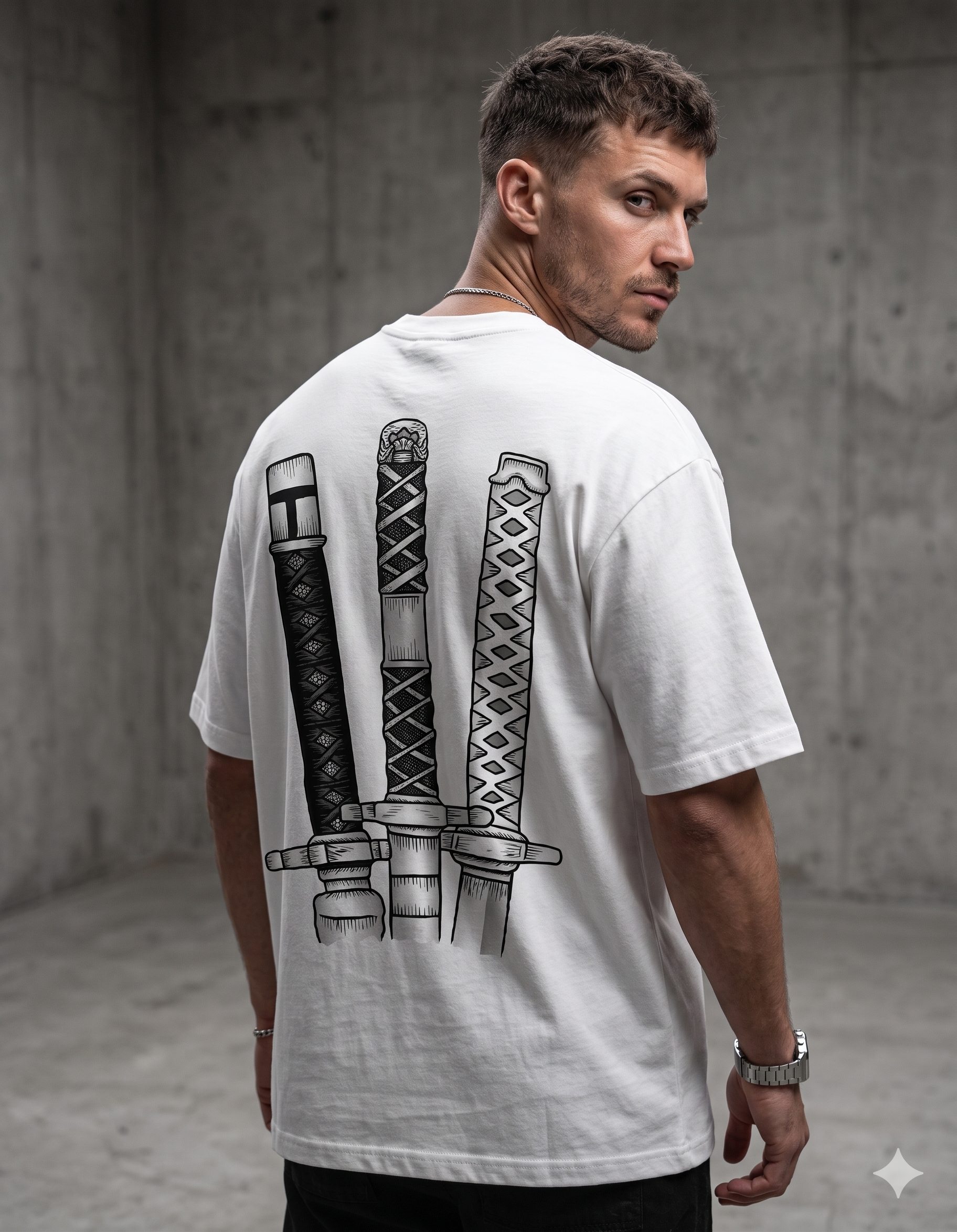 AURAA 11 Oversized Tee. Three Blades (White)